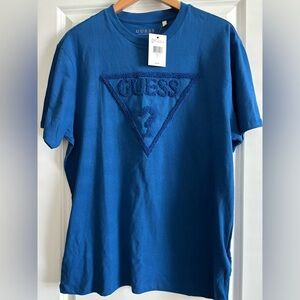 Guess Mens Shirt Large Blue Short Sleeve Embroidered Logo